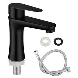 Bathroom Tap, Washbasin Tap, Cold Water, Guest Toilet, Bathroom, Cold Water Tap Only Cold Water, Single Lever Tap Bathroom with 80 cm Connection Hose, Stainless Steel Cold Water Tap for Bathroom,