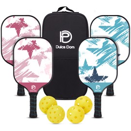 DULCE DOM Pickleball Paddles, USAPA Approved Pickleball Set with 4 Premium Wood Pickleball Paddles, 4 Pickleball Balls and Pickleball Bag, Pickleball Rackets Gifts for Beginners & Pros, Women & Men