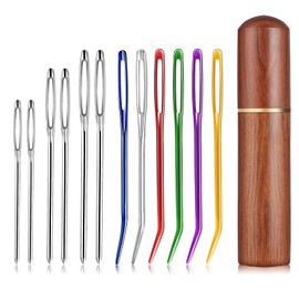 Pack of 12 Sewing Needles with Large Eye Darning Needle Wool Needle for Sewing, Stainless Steel Darning Needles, Wool Needles, 4 Sizes, Large Eye Blunt Needle, Curved Needle for Wool Crochet Projects