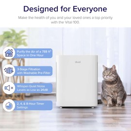 LEVOIT Air Purifier for Home Bedroom, Quiet Cleaner with Washable Pre-Filter for Allergies, Smoke, Dust, Pollen, AHAM VERIFIDE, Odor Eliminators for Large Room, Pet Hair Remover, Vital 100, White