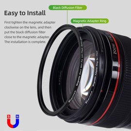 PRO TANLE 82mm Black Diffusion 1/8 Filter Black Mist Cinematic Effect Filter Multi-layer Coating with Magnetic Adapter Ring for   Video Vlog Portrait Photography