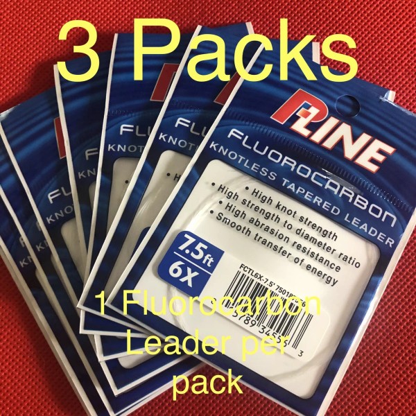 P-LINE Fluorocarbon Tapered Leader 7.5ft 6X 3lb (3-Pack) Fly Fishing