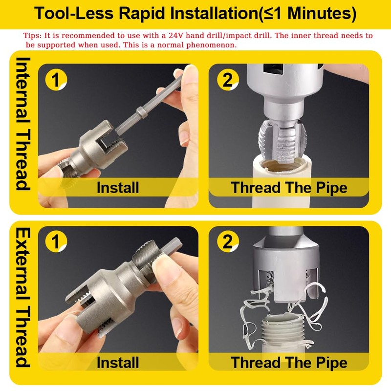 2PCS PVC Pipe Threader Set,1/2 and 3/4 inch Dies,Integrated Internal