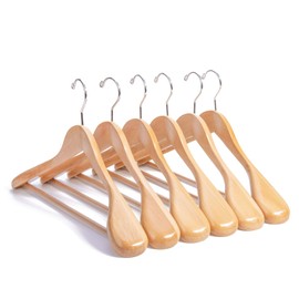 Nature Smile Wooden Suit Coat Hangers 16 inch Wood Jacket Outerwear Shirt Hangers Anti Slip Bar with Screw 6 Pack (Natural)