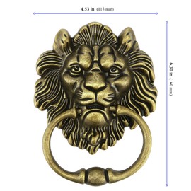 KEILEOHO 2 PCS 6.3 Inches Lion Head Door Knocker, Antique Bronze Lion Door Handle, Classical Lion Head Knocker Decorative Front Door Knocker Pull Door Ring Pull for Home, Hotel, Office