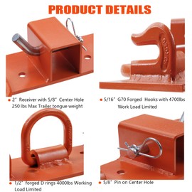 OneChoi Tractor Bucket Hooks Bolt on Hooks 2” Receiver, G70 Grade Grab Hooks, Forged D Rings, Tow Hook Bolts for Universal Tractor Buckets (Black 1.5“ Bolt)