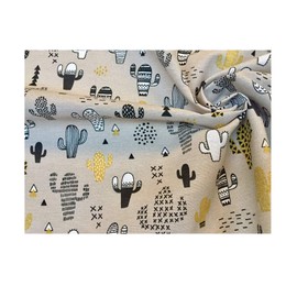 Mustard & Black Cactus Fabric Cacti Print - Cotton Material Canvas for Kids, Upholstery, Curtains, Dress Making (Sample (10CM X 10CM))