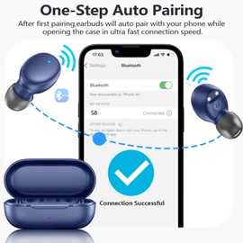MOZOTER S8 Mini Wireless Earbuds Bluetooth 5.3 in Ear Light-Weight Headphones,60Hrs Playtime Ear Buds with Charging Case,Built-in Microphone Headset,Premium Sound with Deep Bass for Sport-Blue