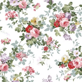 VEELIKE 17.7''x354'' English Roses Floral Peel and Stick Wallpaper Vintage Cottage Floral Wallpaper for Bedroom Nursery Bathroom Removable Flowers Wallpaper Adhesive Contact Paper for Walls Cabinets