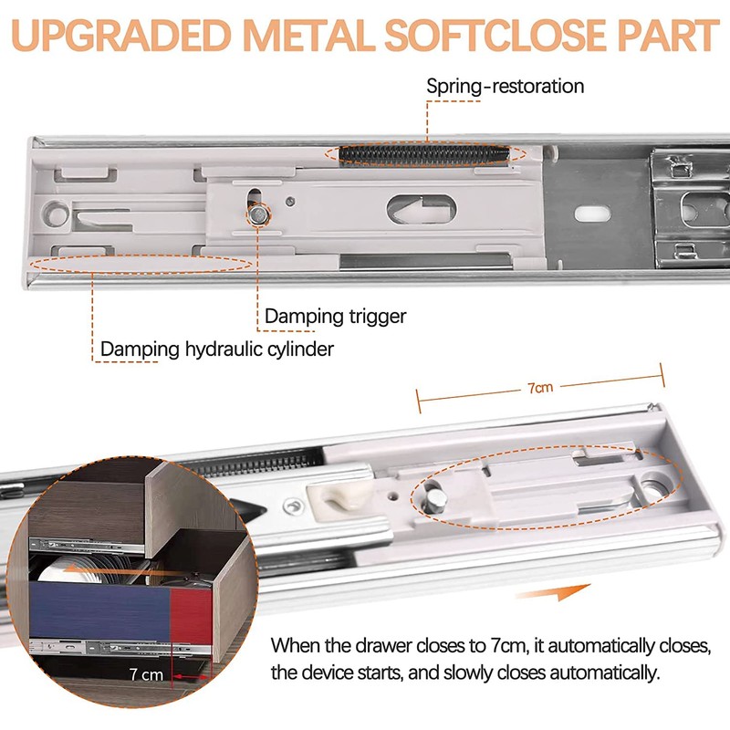 Soft Close Drawer Slides,Drawer Slides 22 inch,6 Pairs Cabinet Drawer