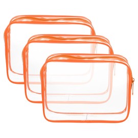 HARFINGTON 3pcs Clear Toiletry Bag Quart Size TSA Approved PVC Makeup Cosmetic Bag for Women Travel Transparent Organizer Airport Airline Compliant, Orange