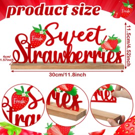 MiniInflat Fresh Sweet Strawberries Metal Sign Rustic Table Decor Summer Tiered Tray Decor with Wooden Base Freestanding Metal Word Sign for Home Tabletop Centerpiece Mantel Shelf Fireplace