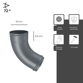 ZAMBELLI Downpipe Elbow 72 Degrees Galvanised with Bead DN 100 Anthracite Pipe Elbow High Corrosion Protection Easy Installation without Soldering