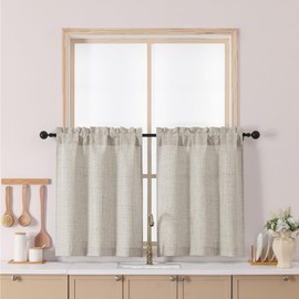 Chyhomenyc Curtains 30 Inch Length, Light Filtering Faux Linen Textured Small Window Curtains Over Sink, Half Window Short Curtain for Cabinet Bathroom Basement, 30x30 Inch, 2PCS, Linen Color