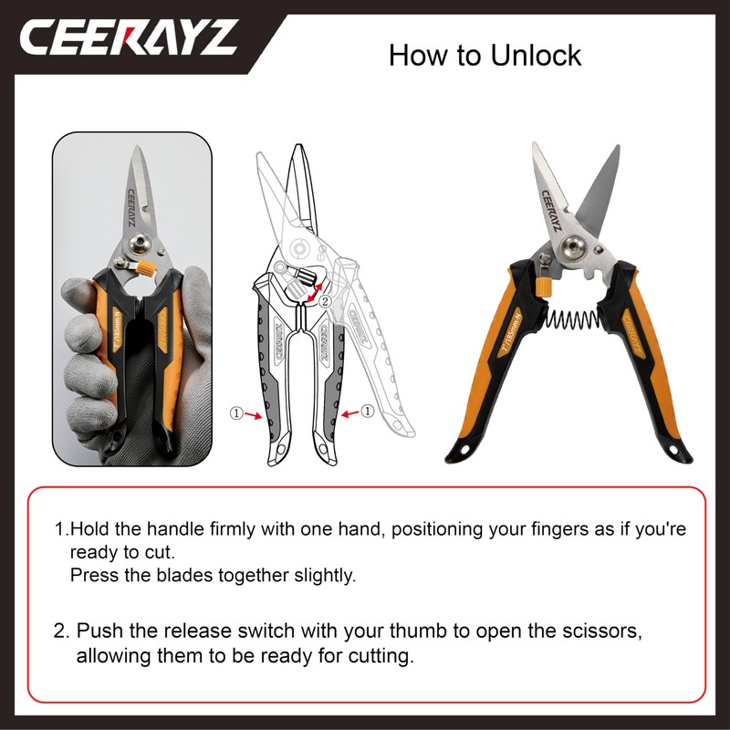 CEERAYZ 185mm Notch Scissors All Purpose Heavy Duty, Garden Shears,