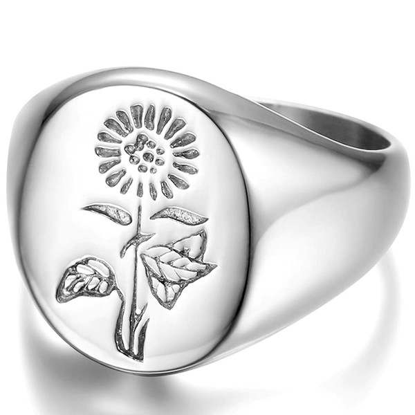 Jude Jewelers Stainless Steel Sun Flower Patter Signet Style Wedding