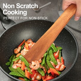 2 Pcs Teak Wood Spatula Set 12 Inch Kitchen Turner Spatula Best Wooden Utensils for Cooking Spatula Egg Flipper Spatula Non Stick Kitchen Utensil Flat Scraper Spatula Mixing Baking Spatula