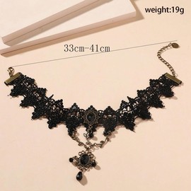 Resweky Gothic Lace Choker Necklace Black Tassel Collar Necklaces Drop Water Necklace Jewelry Accessories for Women (Style 2)