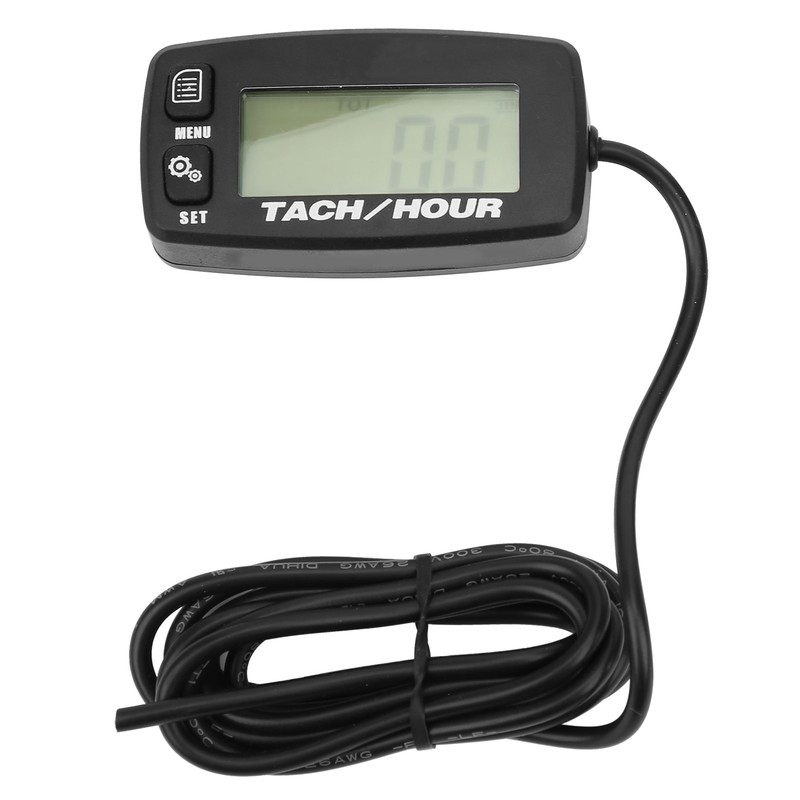 LCD Backlit Gauge Resettable Inductive Tachometer Hour Meter for 2/4