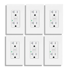 GFCI 20 Amp 6 Pack,Greencycle 20A Self Testing GFCI Outlet Hospital Grade,Heavy Duty Outdoor Gfi Electrical Outlet 20 Amp White,GFCI Wall Plug with LED Indicator Indoor/Outdoor,Residential Grade,ETL