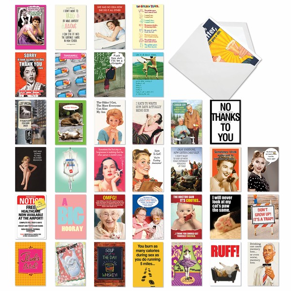 NobleWorks - 36 Assorted Funny Mixed Occasions Blank Greeting Cards