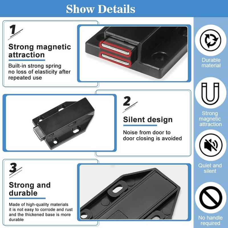 HEKOBAG 4 Pack Push to Open Door Catches, Magnetic Push