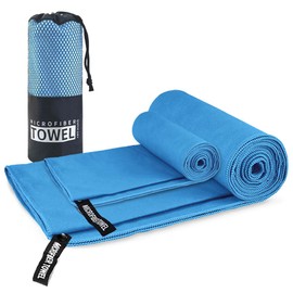 DAHAN Toalla de Microfibra 2 Pack, Toalla Deportiva Secado Rápido, Toalla Gym Suave y Ligero para Natacion, Deporte, Baño, Viajes, Yoga, Etc (Azul)
