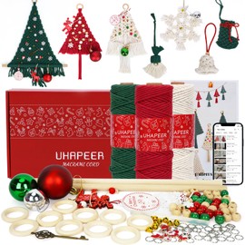 UHAPEER Macrame Kit for Christmas, 492ft Macrame Cord Kit for Beginners Adults with Instructions/Videos, Natural Cotton, Wood Ring/Stick, Christmas Tree Macrame Kit, Christmas Wall Tree Decoration