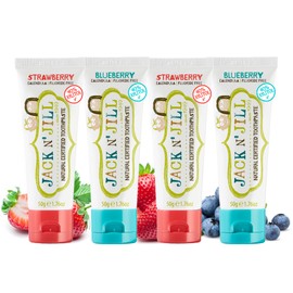 JACK N' JILL Jack N' Jill Natural Toothpaste for Baby and Infants - Fluoride Free Training Toothpaste, 40% Xylitol, BPA Free - Strawberry & Blueberry, 1.76 oz (Pack of 4)
