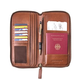DRAKENSBERG Travel Wallet Men's Large 'Travis' Travel Organiser Holder for Passport with Many Compartments Sustainable Vintage, Vintage Brown Leather, Vintage