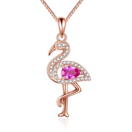 YAFEINI Flamingo Necklace Sterling Silver Necklace with Pink Crystal Flamingo Lovers Gift Flamingo Jewellery for Women, Sterling Silver, No