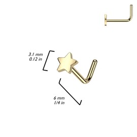 Pierced Owl 20GA ASTM F-136 Implant Grade Titanium Star Top L-Bend Nose Stud (Silver Tone)