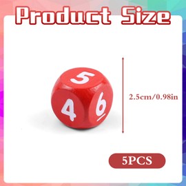 QUTHZZHY Pack of 5 Large Dice, 25 mm Wooden Play Dice, Coloured Dice Red with Numbers 1-6, D6 Dice Set, Game Dice Children's Toy, for Board Games, Early Childhood Education, Party, Teaching Math