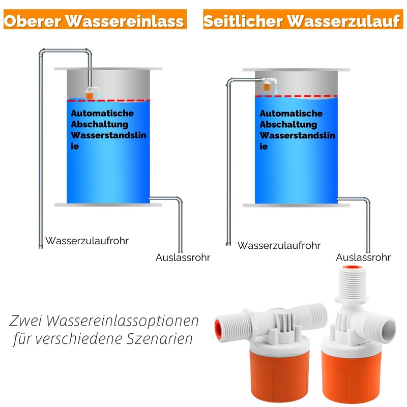 Float Valve for Water Tanks, 1/2 Inch Side Connection Automatic