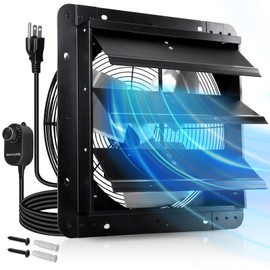 Hiorucet 12 Inch Shutter Exhaust Fan Wall Mounted with Speed Controller and 1.8M Power Cord Kit, 60HZ, 60W, Pure Copper Motor with High Speed Low Noise, Automatic Shutter Attic Fan for Garage, Kitchen