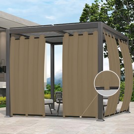 Easy-Going Outdoor Curtains Waterproof Windproof Weatherproof Curtain for Patio, Cabana, Porch, Pergola and Gazebo, Grommet Top and Tab Bottom Drape, 1panel, 54x84 inch, Khaki