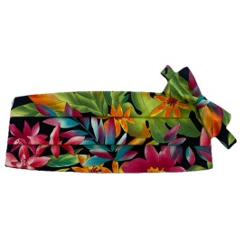 David's Formal Wear Hawaiian Tropical Flower Garden Tuxedo Cummerbund And Bow Tie Set Wedding Prom