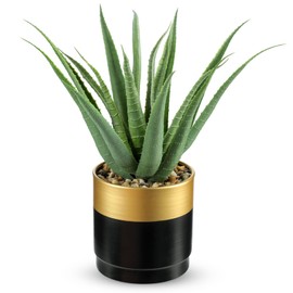 Briful Succulents Artificial Plants Realistic Agave Plant, Gold Black Metal Pot, Farmhouse Aloe Vera Fake Plants for Home Office Desk Bathroom Shelf Decorations