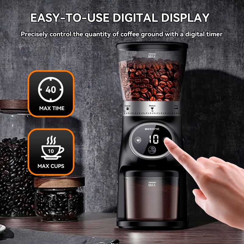 Coffee Grinder Electric with Precision Timer, Adjustable Burr Mill with