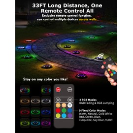 Color Changing Solar Ground Lights with 33ft Long Distance Remote Control - Flat Solar Lights Outdoor Waterproof - Pathway Lights Solar Powered for Yard Decorative Outside Lawn Walkway [10 Pack]