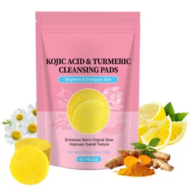 60pcs Turmeric Kojic Acid Cleansing Pads, Kojic Acid and Turmeric Cleansing Pads with Vitamin B5, Vitamin C, Brightens skin, Softens skin, Reduces wrinkles, for Face, Suitable for All Skin Types (Pink, 60pcs)