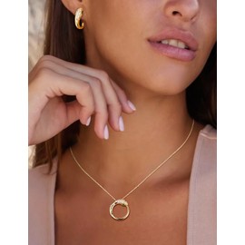 RANDES 14K Gold Plated Snake Necklace Sterling Silver Gothic Punk Jewelry Emerald Cubic Zirconia Necklaces Circle Pendant with 18 Inch Chain