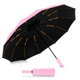 MSIHEY Windproof Umbrella with 12 Ribs, Strong Compact Automatic Travel Umbrella, Foldable Lightweight Umbrella for Men and Women, 01#pink