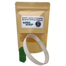 3/4 X 12 Inch Leather Super Strop Premium Leather Honing Belt and Packs (Single Leather Belt W/Green Compound)