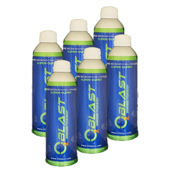 O2 Blast - 99.7% Pure Oxygen Supplement, Quick Recovery for Exercise, Altitude Sickness and Focus. Sanitary Flip Top Cap (10 Liter Portable Oxygen Can - 6 Pack- Natural)