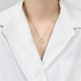 Rhinestone 4 Clover Leaf Pendant Necklace for Women Created Clear Crystal Cats Eye Lucky Flower Choker Snake Chain Necklaces Jewelry for St Patrick (Golden)
