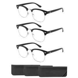 CCVOO 3 Pack Reading Glasses Blue Light Blocking, Retro Semi Rimless Readers for Men Women, Round Eyewear Filter UV400 (C2 Matte Black Silver, 2.75, multiplier_x)