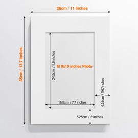 Anhow 8pcs 11x14 Picture Mats, Photo Frame Matting for 8x10 Mat Board Acid Free, Photo Mats 11x14 for 8x10 for Photo Frame/Posters Prints/Paintings - 1.5mm Thickness/White