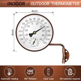 MEASURETOOL Dial 4" Brass Swivel Thermometer Indoor Outdoor Thermometer with Large Display for Home, Patio, and Greenhouse, Window Thermometer with Humidity (4inch Thermo&Hygrometer)
