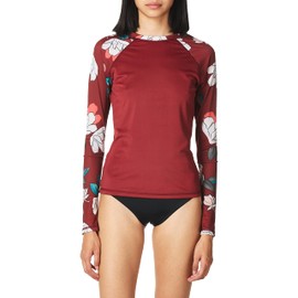 Kanu Surf Women's Keri Long-Sleeve UPF 50+ Rashguard, Darren Maroon, Small